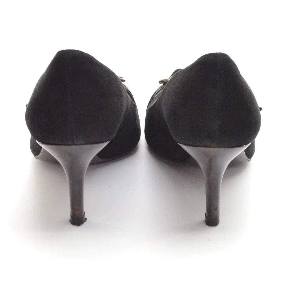 Stuart Weitzman Large Buckle Black Suede Pumps 8 M